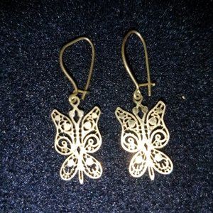 Vintage Butterfly Silver Dangle Earrings